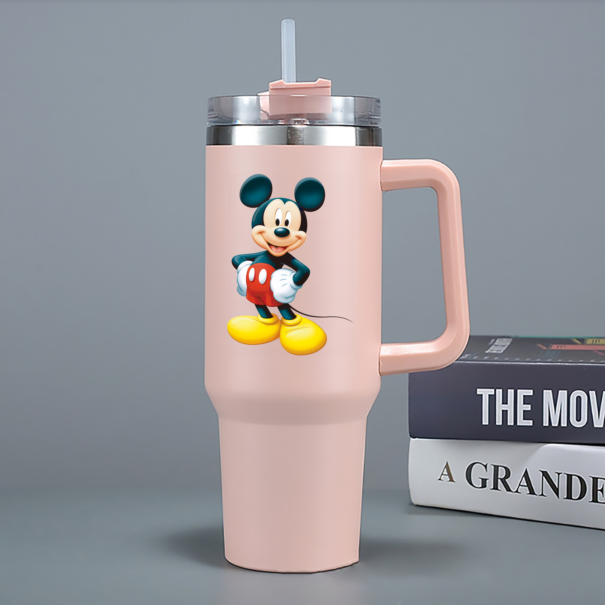 （画像用） ミッキーマウス Mickey Mouse 1200mL車用タンブラー - クリスタルステッカー（プラスチックストロー付き）